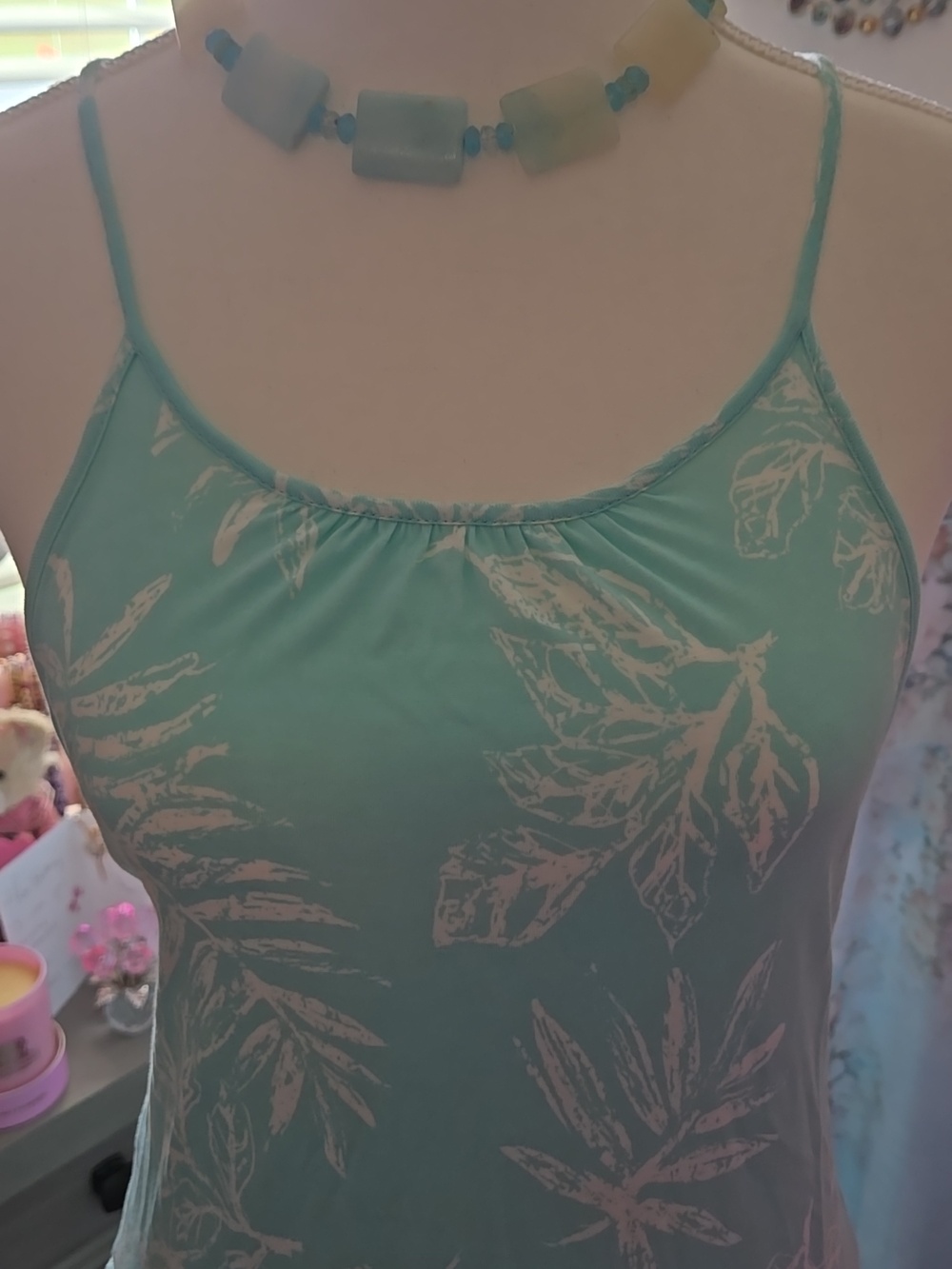 Light Aqua Floral Maxi Dress - Sleeveless Halter Style - Picture 9 of 10